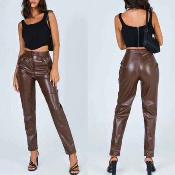 New without tags‎ ! Princess Polly Love Club Vegan Leather Pants Size 8 - Picture 1 of 9
